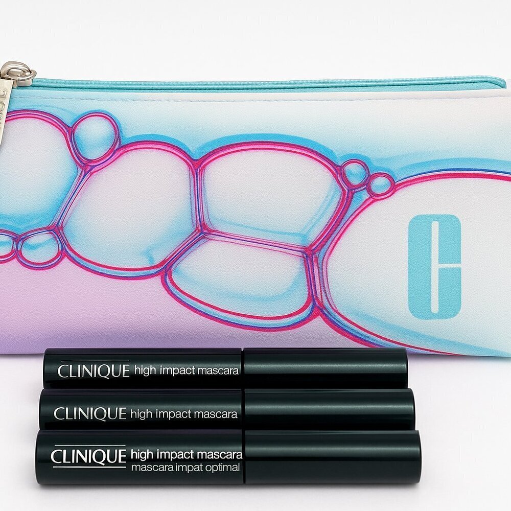 Clinique High Impact Mascara Bundle (3x .14 oz) + Cosmetic Bag | New